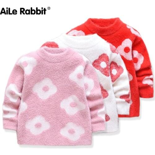 2019 Autumn Winter Fashion Girls Sweater Warm Water Velvet Childrens Flowers Long-sleeved Shirt Princess Wild Bottoming Shirt