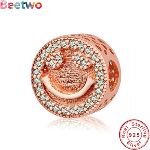 Fit Original Pandora Charms Bracelet Zircon 925 Silver Golden smiley Charm Beads Pendant Jewellery Making Women Gifts Berloque