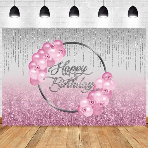 Rose Pink Glitter Happy Birthday Backdrop Party Girls Flower Sweet Floral Princess Women Photography Background Boys Banner