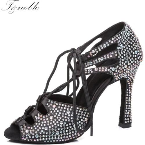 Women Latin Dance Shoes Shining Rhinestone Salsa Ballroom Dancing Soft Bottom For Ladies Girls High Heels Party Sandals L425