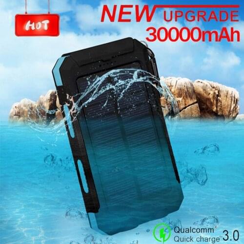30000mAh Solar Power Bank Large Capacity Charger 2USB Travel Camping Lights Waterproof Power Bank for Samsung Xiaomi IPhone