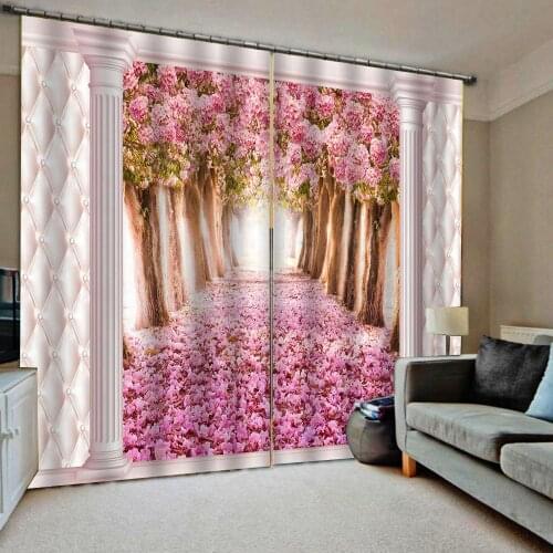 High quality custom 3d curtain fabric Pink curtains roman soft froest soft curtains Blackout curtain
