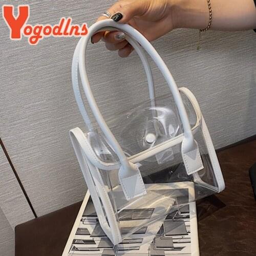 Yogodlns Women PVC Jelly Bag Fashion Transparent Handbag Summer Large Capacity Beach Bags Simple Lady Small Handle Bag Flap Tote