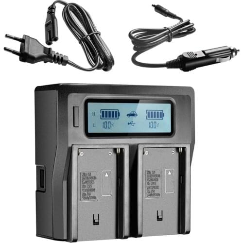 Probty NP-F970 Dual Channel Digital Camera Battery Charger with LCD Display for Sony NP-F550 / F750 / F950 / NP-FM50 / FM500H