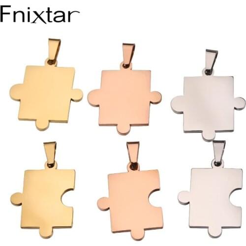 Fnixtar 20Pcs Cute Puzzle Charms Mirror Polish Stainless Steel Charms For DIY Making Necklace Bracelets Lovers Family Jewelry