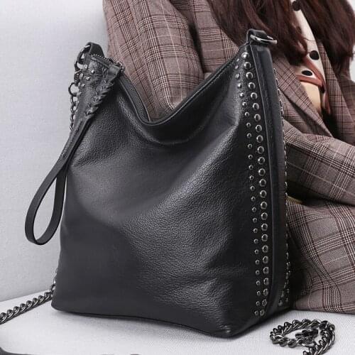 100% Genuine Leather Womens Shoulder Bag Handbag Messenger Bag Designer Classic Black Hobos Large Capacity Casual Special Sac