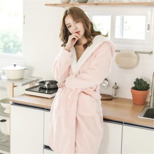 Ladies night gown autumn robe winter new thickened warm pajamas soft hooded embroidered bathrobe fashion home service пижама