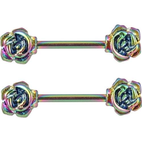 1 pair Romantic Rose Flower Nipple Rings Nipple Piercing Langue Tongue Rings Stainless Steel Barbell Ear Piercing Body Jewelry
