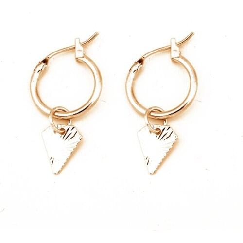 1Pair Cute Trendy Small Triangle Pendant Hoop Earring For Women Simple Gold Metal Color Geometric Circle Earring JewelryE353-4