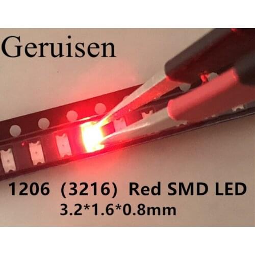 100PCS 1206 red light light-emitting diode SMD LED 3216 Diodes SMD 1206 led 620-625NM 100-120MCD 2,0-2.6V 3.2*1.6