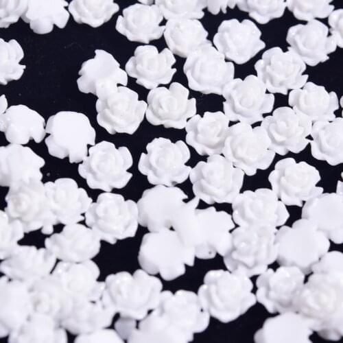 100 PCS 3D Resin White Rose Flower Design Nail Studs Charms Nail Art Rhinestonse Strass DIY Acrylic Manicure Tips Decoration C#2