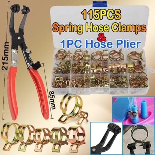 115 PCS Zinc Plated 6-22mm Spring Hose Clamps + 1PC Hose Clamp Hose for Band Clamp Metal Fastener Assortment Kit