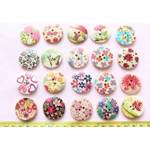 200pcs - Colorful Floral large Paint Pattern wood wooden Buttons 30mm wholesale free shipping eco friend floral paint spring