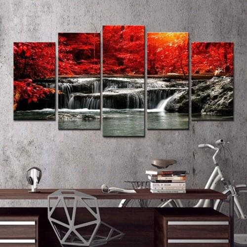 5 Panel Waterfall Painting Canvas Wall Art Picture Home Decoration Living Room Canvas Print Painting Canvas Art