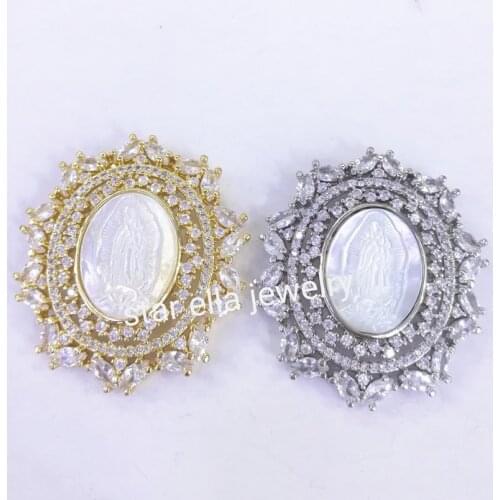 5pcs/lot Micro Pave Marquise Cubic Zirconia Oval Mother of Pearl Virgin Maria Pendant for Necklace Fashion Jewelry