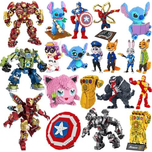 60 StylesDisney Stitch Story Blocks Avengers Hero Blocks Building Toys Cartoon Anime Characters Teaching Childrens Toy