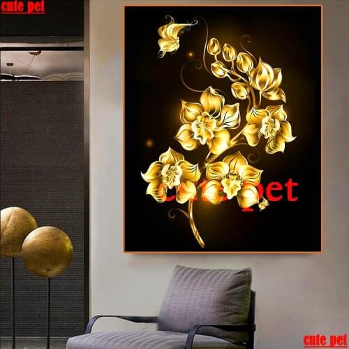 Diamond Painting Cross Stitch 5d embroidery 5d Golden flowers and butterflies diy diamond mosaic rhinestone puzzle Home Decor