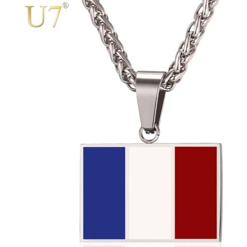 U7 Brand France Flag Necklace Gold Color Stainless Steel Pendant & Chain For Men/Women Jewelry Gift 2017 Collier Bijoux P1020