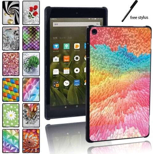 Tablet Case for Amazon Fire 7 (5/7/9th Gen)/HD8 (6/7/8th Gen)/HD10(5/7/9th Gen) Dazzling Flat Protective Case + Free Stylus