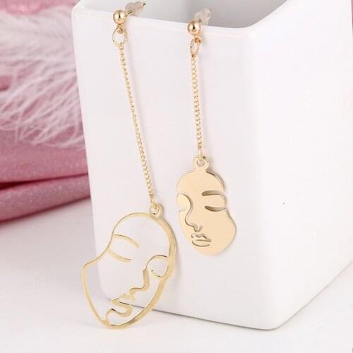 E0440 New Arrival Abstract Art Drop Earrings Gold Color Face Earrings For Women Girls Statament Tassel Earrings Exquisite Gift