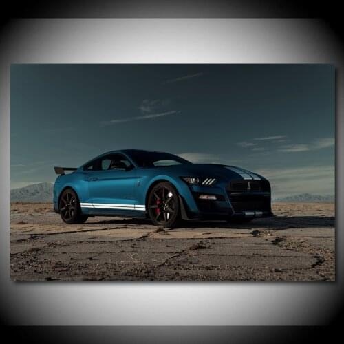 Ford Mustang Shelby GT500 Blue Muscle Car Vehicle Posters and Prints Canvas Wall Art Wooden DIY Framed Painting For Home Decor