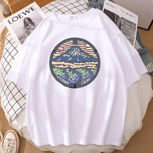 Colorful Japan Mount Fuji Prints T-Shirts For Men Breathable Round Neck Summer Tops Simple Cool Tshirt Fashion Soft T-Shirt Mans