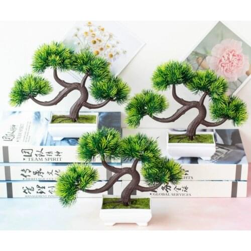 Artificial Green Pine Tree Plants Bonsai Simulation Plastic Small Tree Pot Plant Potted Ornaments Home Table Garden Decoration
