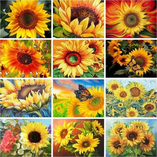 Huacan Diamond Painting Full Sunflower Wall Decor Square/round Mosaic Embroidery Floral Cross Stitch Diamond Art