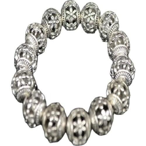 China old Tibetan silver Carved Hollow bead headed Silver Bracelet
