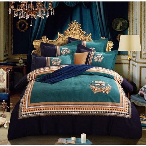 100% Cotton Sanding Printed Flower Bedding Set Luxury Royal Bed Sheet set Duvet Cover Pillowcase Queen King 4pcs green stripe