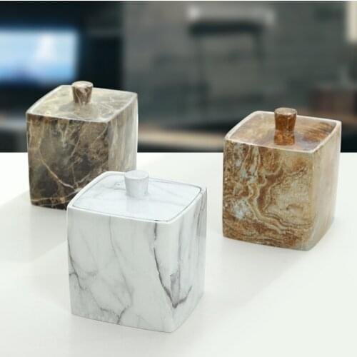 Imitation Marble Resin Cotton Pad Storage Box With Cover Toothpick Box Cotton Swab Box Storage Finishing Jewelry Box Ornaments
