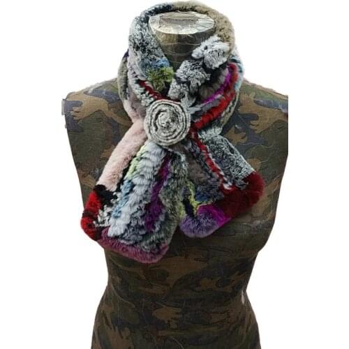 Lady Real Rex Rabbit Fur Scarf Women Winter Warm Neckerchief Fluffy Soft Handmade Multi-colors 85*12CM