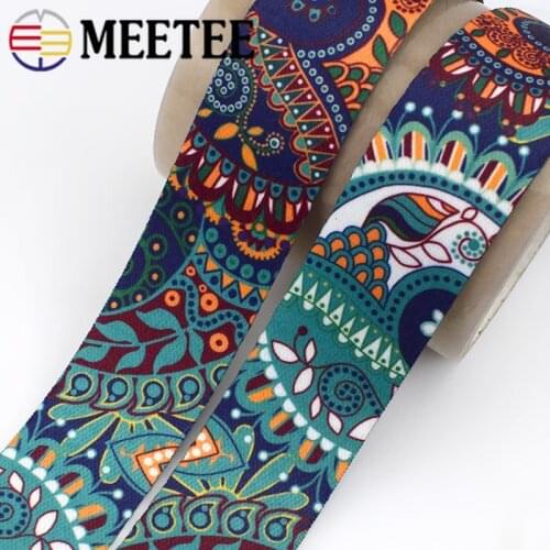 3/5Meters 38mm Polyester 1mm Thick Ethnic Printed Webbings Tapes Bag Strap Belt Ribbons for DIY Bias Binding Sewing Accessories