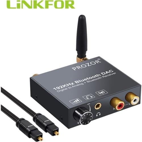 LiNKFOR 192kHz DAC Converter Adapter Bluetooth Receiver Volume Control Digital Optical Coaxial Toslink to Analog Audio Converter