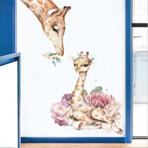 Cute Deer Flower Mother and Baby Wall Stickers for Kids Living Room Bedroom Kindergarten Home Decoration PVC Sticker