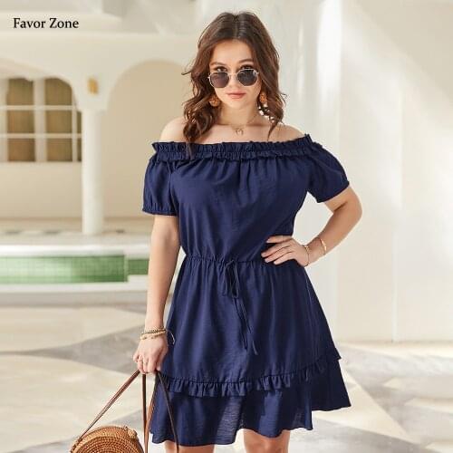 Slash Neck Off Shoulder Plus Size Mini Dress Sexy Summer Dresses Women 2021 Short Sleeve Sashes Navy Blue Evening Party Dresses