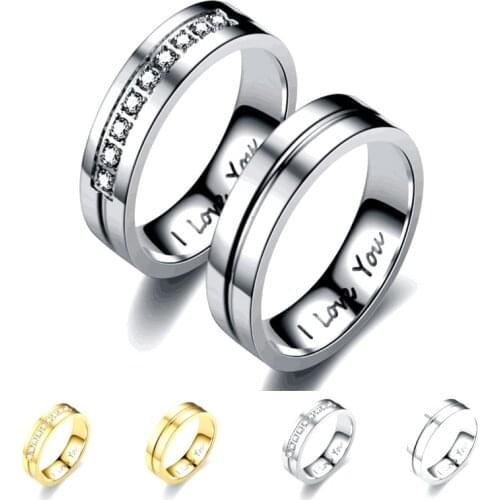 AsJerlya Trendy Wedding Bands Rings For Women Men Love Gifts Silver Gold Color Stainless Steel Crystal Promise Couple Jewelry