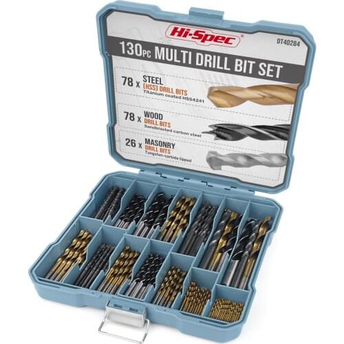 Hi-Spec 130pc HSS Twist Drill Set 1-6mm Multi Metal Drill Bit Set in Case Hand Tool for Metal Woodworking Plastic Aluminium