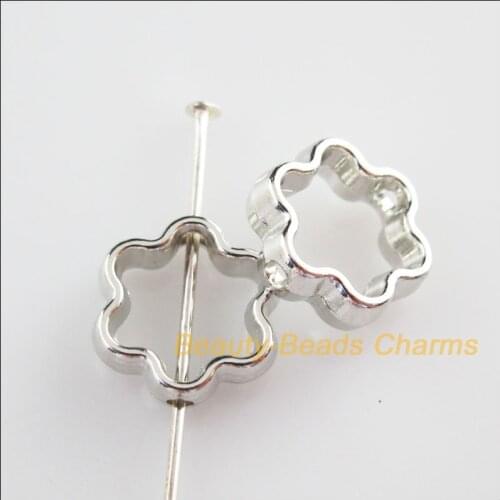New 100Pcs Dull Silver Plated Acrylic Flower Spacer Beads Frame Charms 12mm