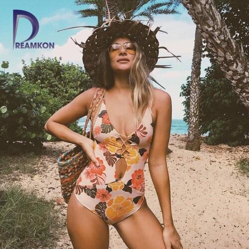 New 2020 Criss Cross One Piece Flowers Swimsuit Women Sexy Swimwear High Cut Bathing Suit Beach wear Monokini Swimming Suit