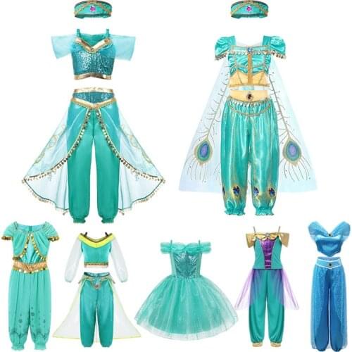 New Aladdin Jasmine Princess Dress For Girl Kids Live Action Movie Role Playing Costume 2019 Children Cosplay Frock Party Outfit