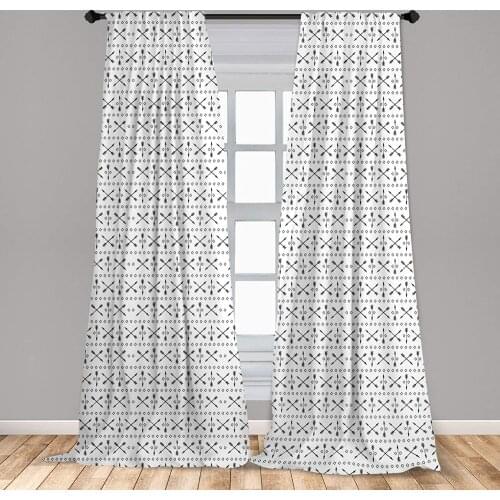 Arrow Window Curtains Crossed Arrows in Doodle Style Geometric Minimalist Native Border Design Window Drapes with Rod Pocket