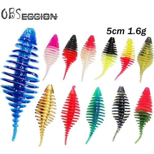 OBSESSION 10pcs 5cm 1.6g Soft Plastic Bait Ribbing Worm Soft Lure Swimbait Trout Fishing Lure Silicone Artificial Fake Bait