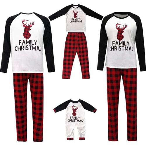 Christmas Parent-child Pajamas Long Sleeve Deer Raglan Tops + Plaid Pants Set Loungewear Family Matching Outfits