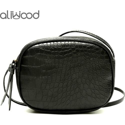 Aliwood Alligator Crocodile Leather Simple Small Women Crossbody Bag Stone Pattern Trendy Tassel Ladys Shoulder Messenger Bags