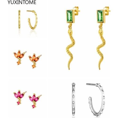 YUXINTOME 925 silver needle Geometric Earrings for Women Trendy Type C Long Bar Ear Studs Earrings Party brincos for gift A30