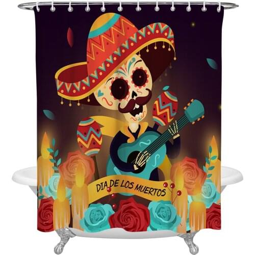 Mexican Skull Candle Shower Curtain Waterproof Polyester Fabric Shower Curtains Home Decoration Curtain with Hook
