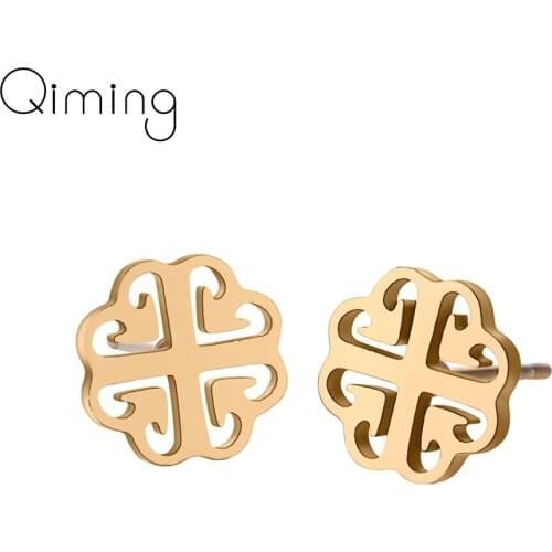 Stainless Steel Clover Earrings Women Elegant Ethnic Bohemia Statement Jewelry Birthday Gift Gold Ear Studs Bijoux Femme