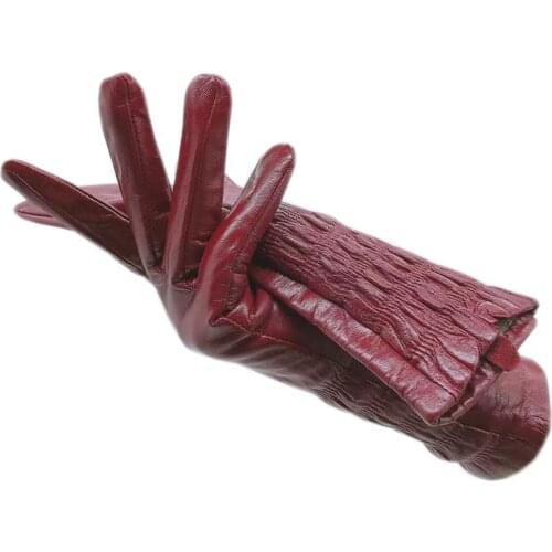 Gloves Winter Womens Wrist Fashion New Sheepskin Gloves Mid-length Arm Cover Leather Driving Riding Outdoor Wine Red Warm 2021