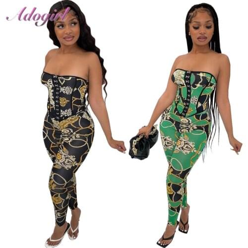 Metal Print Women 2 Piece Set Off Shoulder Corset + High Waist Skinny Pencil Pants 2021 Sexy Night Club Party Workout Outfits